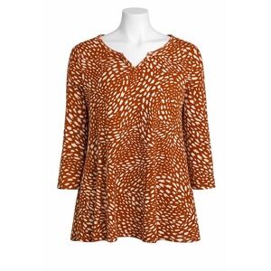 Chico's 3 (XL) Rust Orange Abstract Animal Print Swing Top Cotton Boho Artsy